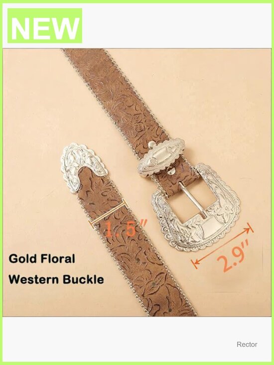 Gold Buckle Western Cowgirl Belt with Floral Pattern